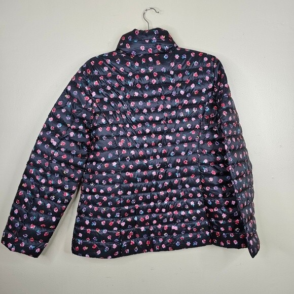 Kate Spade Black & Multicolor Floral Print Zip-Up Puffer Jacket large - Picture 7 of 11
